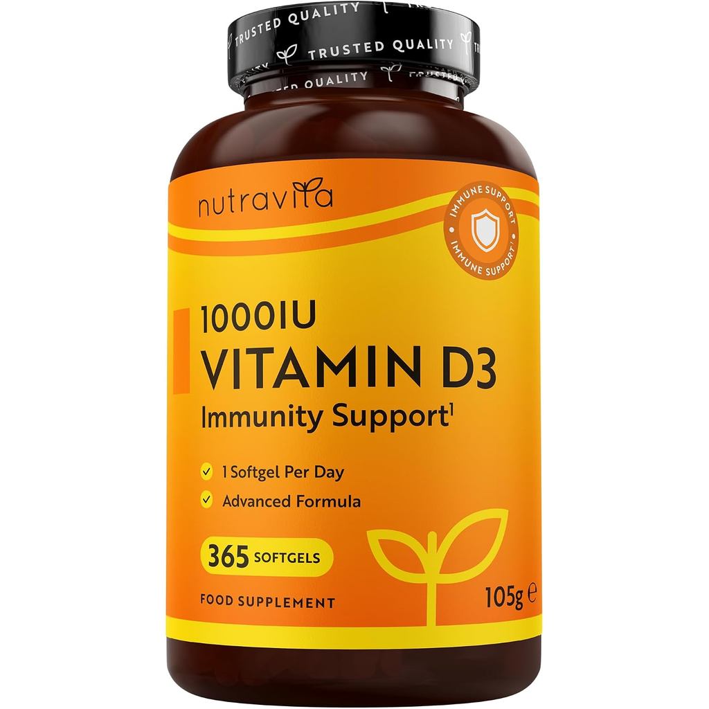 Nutravita Vitamin D 1000 IU (25μg) – 365 VIT D Softgel Capsules อุปทานเต็มปี – สําหรับการบํารุงรักษา