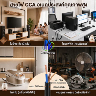 สายไฟกลมสีดำ RVV 2 แกน ขนาด 2.5/4/6 มม. SQ กันแดด ทนความเย็นจัด ทนอุณหภูมิสูง ความยาว 20/50/100 เมตร