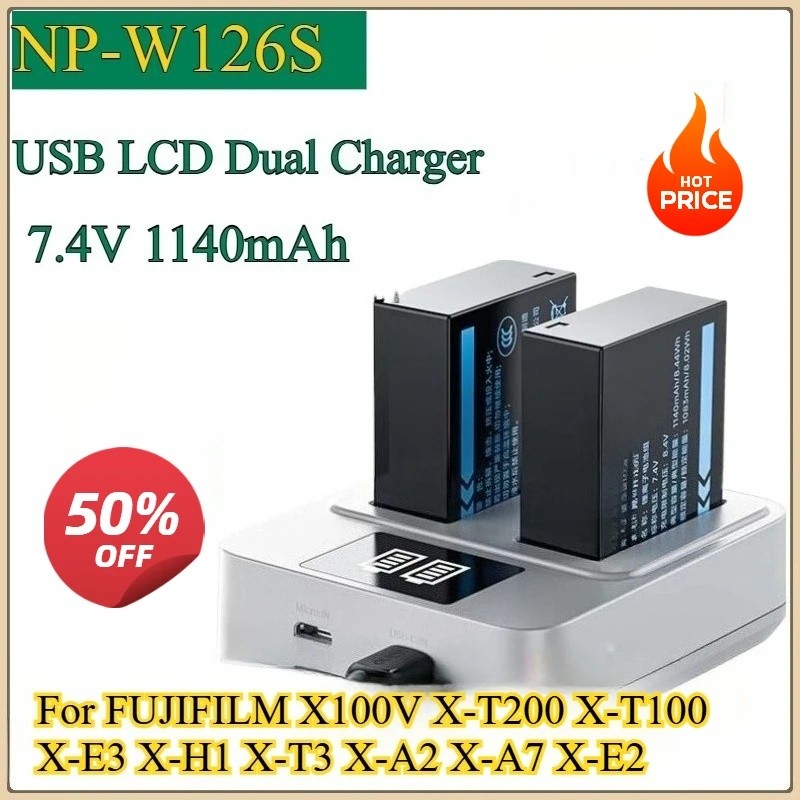 แบตเตอรี่กล้องใหม่ 7.4V 1140mAh NP-W126S USB LCD Dual Charger สําหรับ FUJIFILM X100V X-T200 X-T100 X