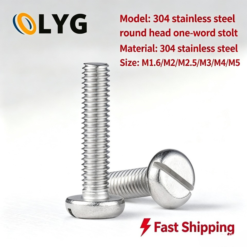 304 สแตนเลส one-slot สกรูหัวทรงกระบอก GB65 สกรู slotted หัวกลม bolt M1.6/M2/M2.5/M3/M4/M5 * L3-60 มม