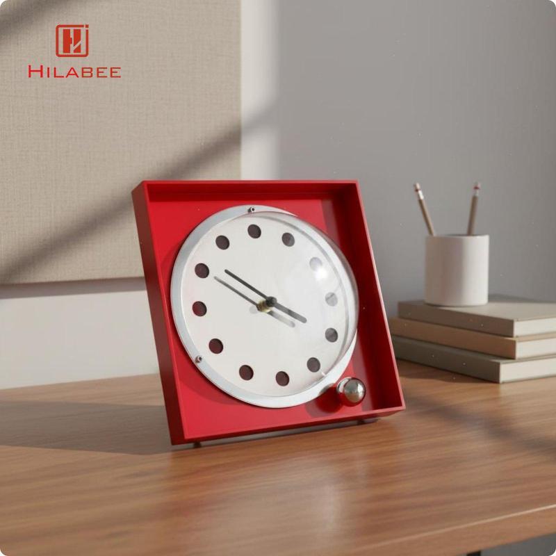 HILABEE Minimalist Square Home Clock Bold Hands Desktop Digital Clock Stylish Table Timepiece for Be