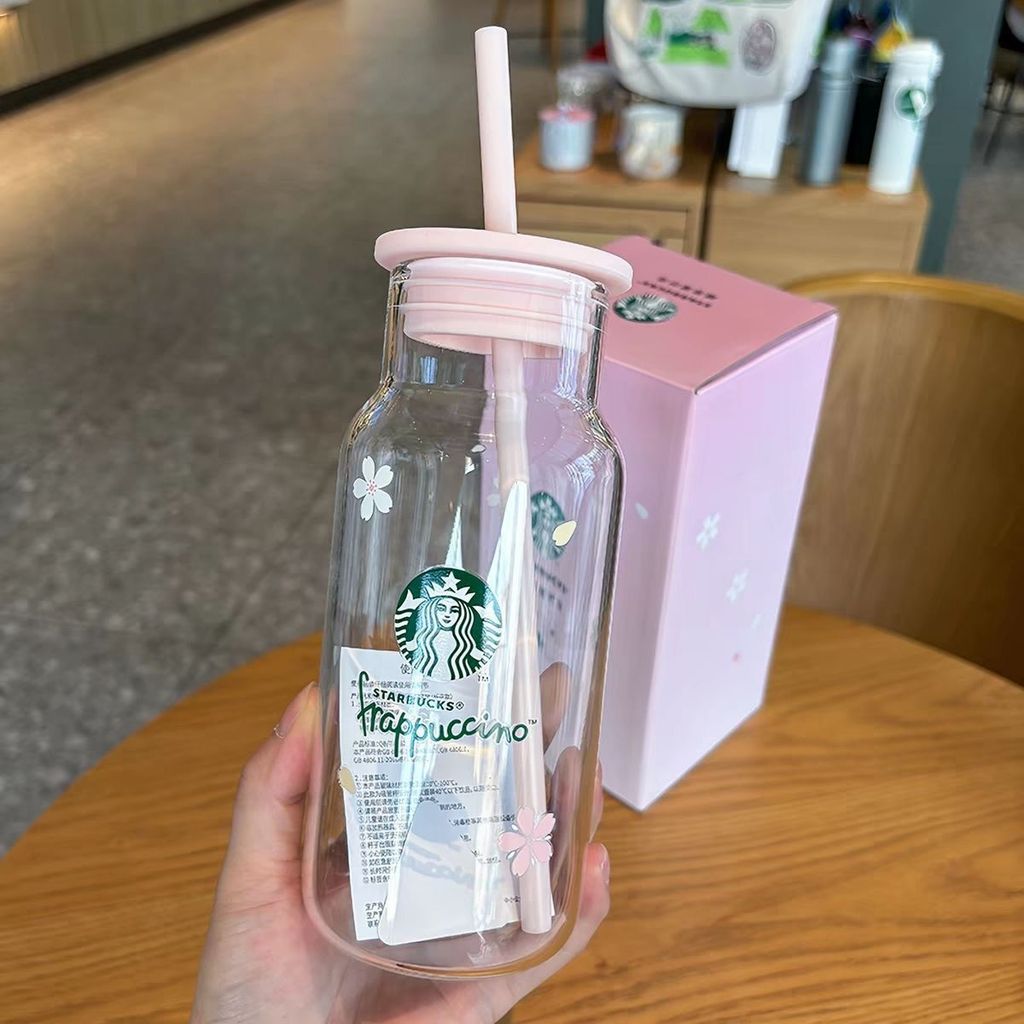 [Starbucks] Straw Cherry Blossom Coffee Cup แบบพกพาเย็นทนความร้อนเพลิดเพลินไปกับถ้วยแก้วถ้วยขวดนม 500ml ความจุขนาดใหญ่
