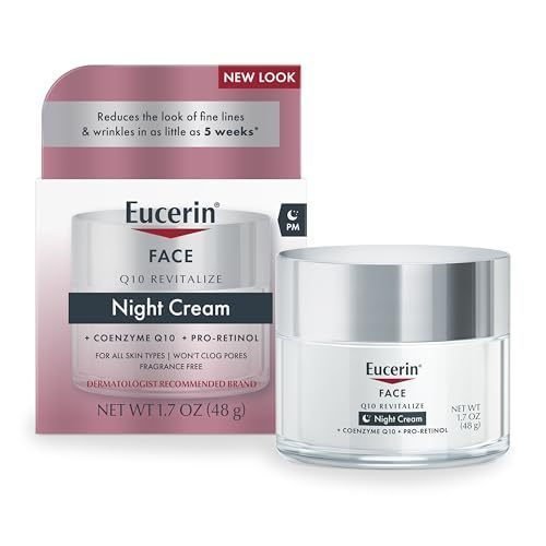 Eucerin Q10 Anti-Wrinkle Night Cream + Pro-Retinol, ครีมบํารุงผิวหน้าสําหรับผิวแพ้ง่าย, 1.7 Oz Jar U