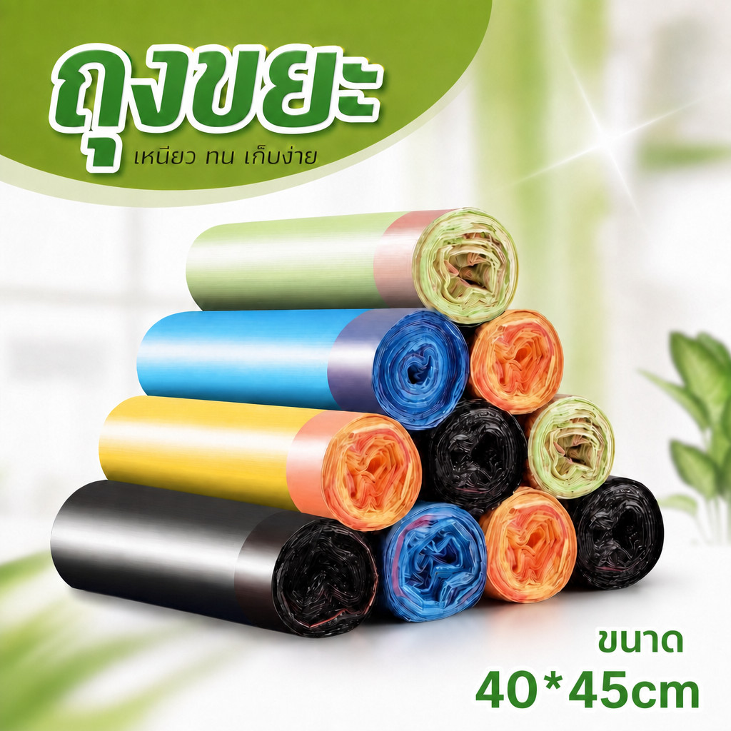 Drawstring garbage bag ถุงขยะแบบม้วน ถุงขยะแบบมีเชือกรูด ﻿ 45 x 50 ซม
