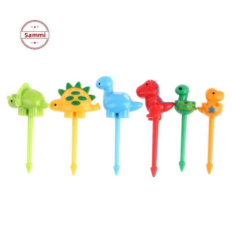 Sammi 6 ชิ้น/เซ็ตไดโนเสาร์ Mini สัตว์การ์ตูนอาหาร Pis เด็ก Sna ส้อมผลไม้ TH