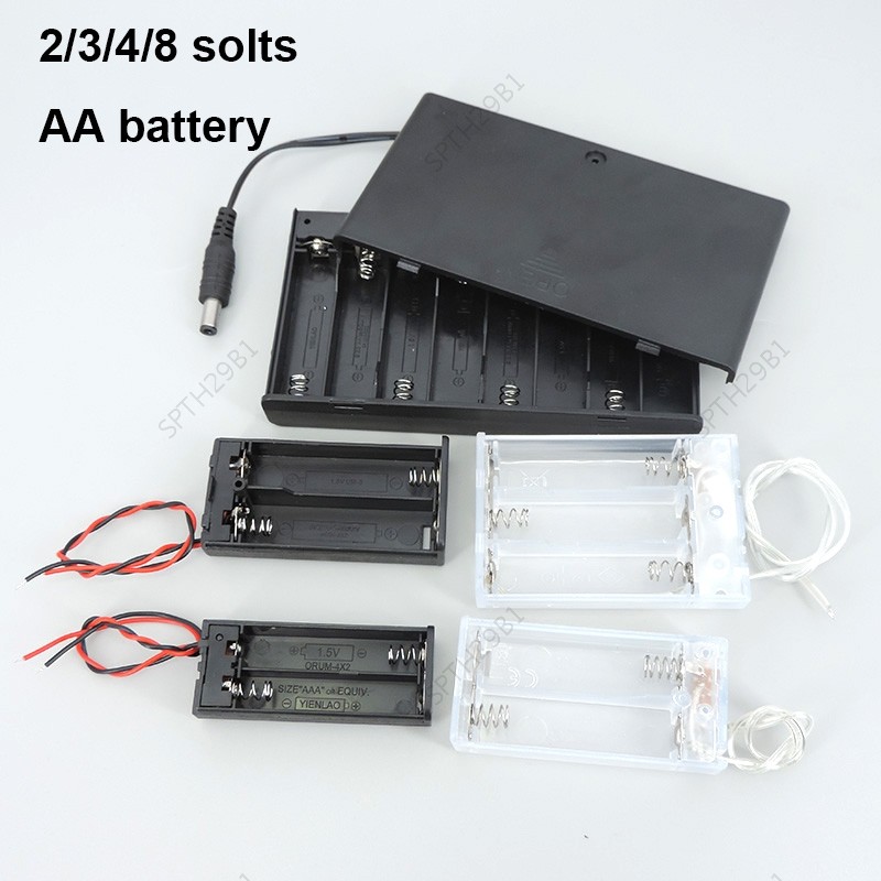 2 3 4 ช่องแบตเตอรี่ AA โปร่งใสสีดํา 2xAA 3xAA 4XAA 8AA Power Storage Case กล่องผู้ถือตะกั่วสําหรับ diy ซ่อมเครื่องมือ TH29B1