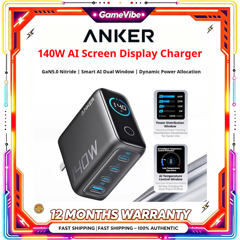 Anker 140W หลายพอร์ต Gallium Nitride AI จอแสดงผลหัวชาร์จชาร์จเร็วเหมาะสําหรับ iPhone 17, Apple Watch, Macbook มือถือ, แท็บเล็ต Android, N