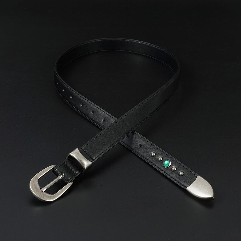 INXX STREET Blogger Feel Design สีดําแคบแหวนหมุดย้ําหัวเข็มขัดอุปกรณ์เสริมเข็มขัดสไตล์ Pimpon