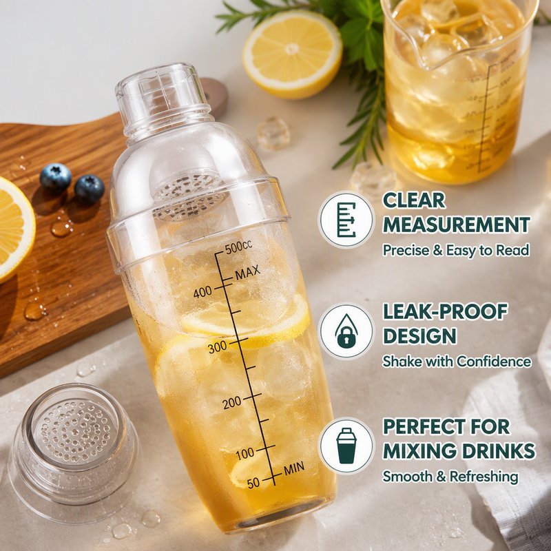 ถ้วยเชคเกอร์พลาสติก เครื่องปั่นค็อกเทล Bubble Tea Drink Mixer พร้อมวัดขนาดสําหรับ Bar Home