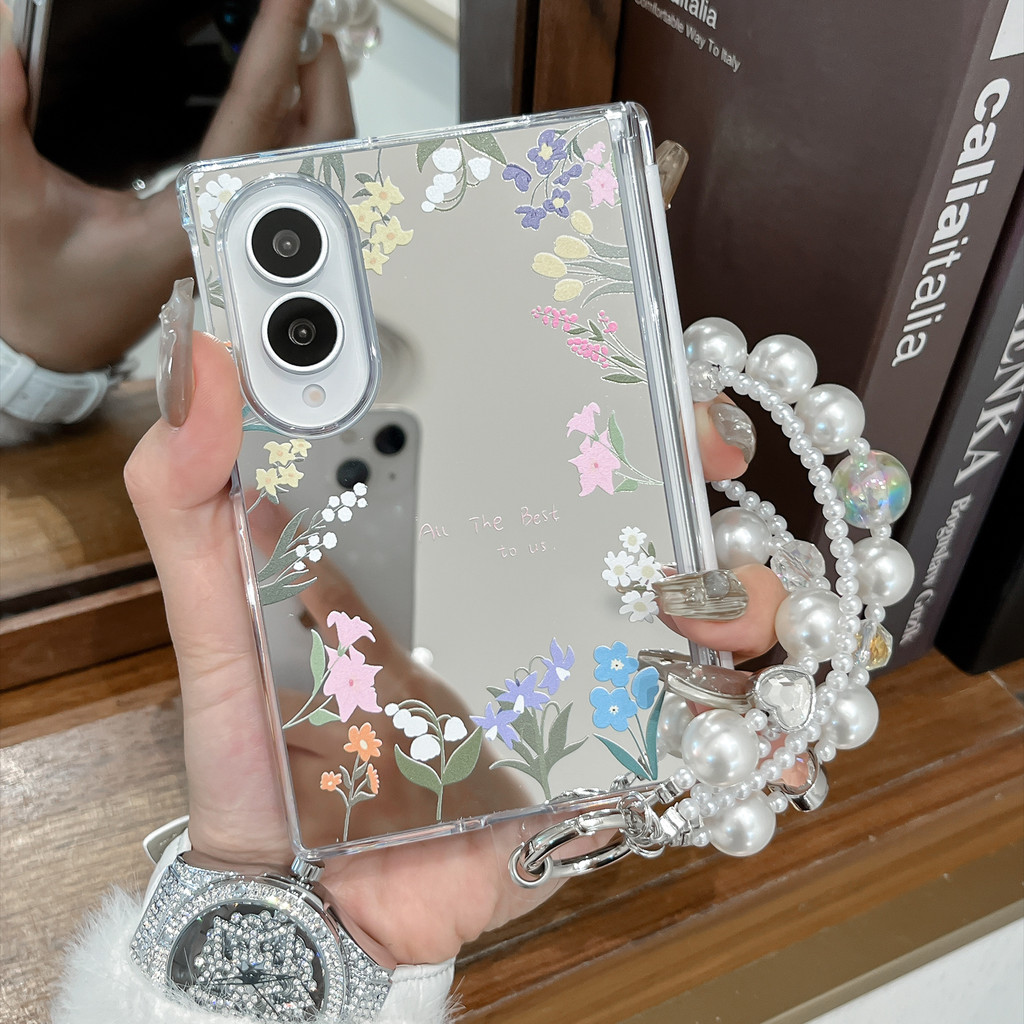 New style กระจกเงา ดอกไม้ของฤดูร้อน เคส สำหรับ Samsung Galaxy Fold8 Wide Case ป้องกันการตก พลิกปก เคส