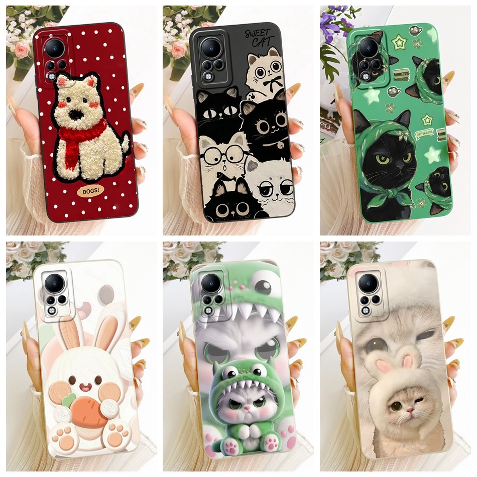 สําหรับ Infinix Note 11 11s Note11 Pro X697 X698 X663 X663B แมวน่ารักกระต่ายการ์ตูนเคสโทรศัพท์เลนส์ป้องกันซิลิโคนนุ่ม TPU กรณี