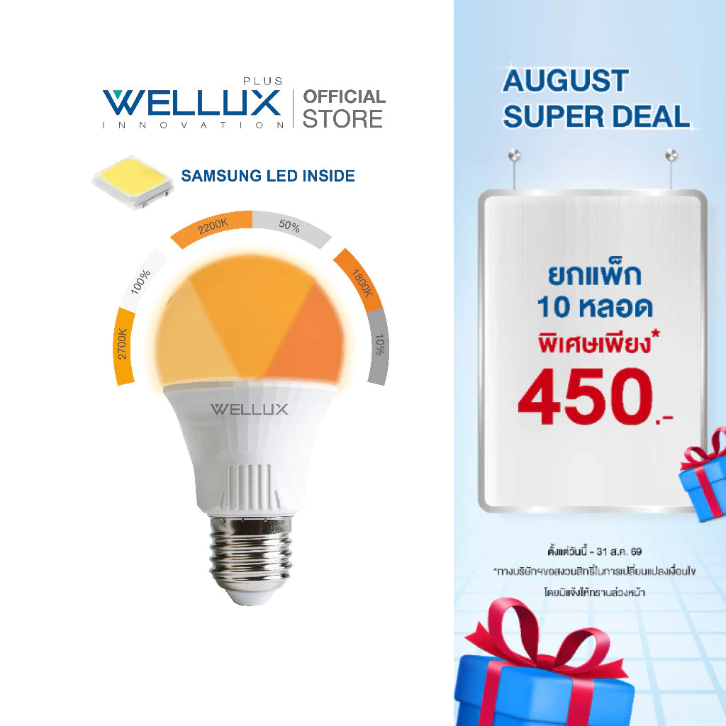 [Clearance]WELLUX หลอดไฟนวัตกรรมสำหรับการพักผ่อน ชิปซัมซุง 9W แสงวอร์ม LED Bulb iDream ขั้วE27