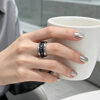 แหวนสเตนเลส สีดํา รูปพระเยซู ไม้กางเขน สไตล์พังก์ สําหรับผู้ชาย # 5040 8 มม.
