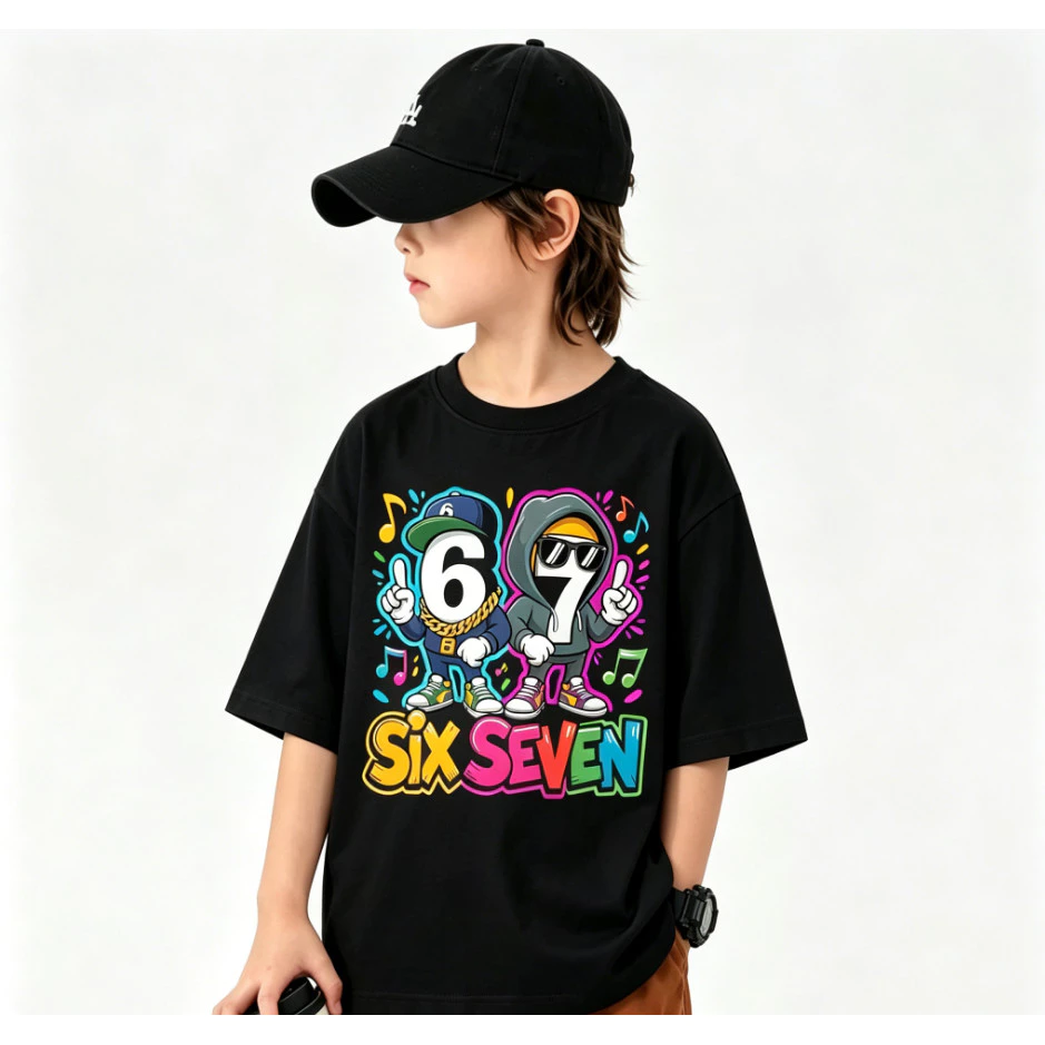 เสื้อยืดเด็ก ลายการ์ตูนรุ่น 67 ทรงหลวม คอกลมแขนสั้น เสื้อฤดูร้อนระบายอากาศได้ดี ใส่ได้ทั้งเด็กชายและเด็กหญิง