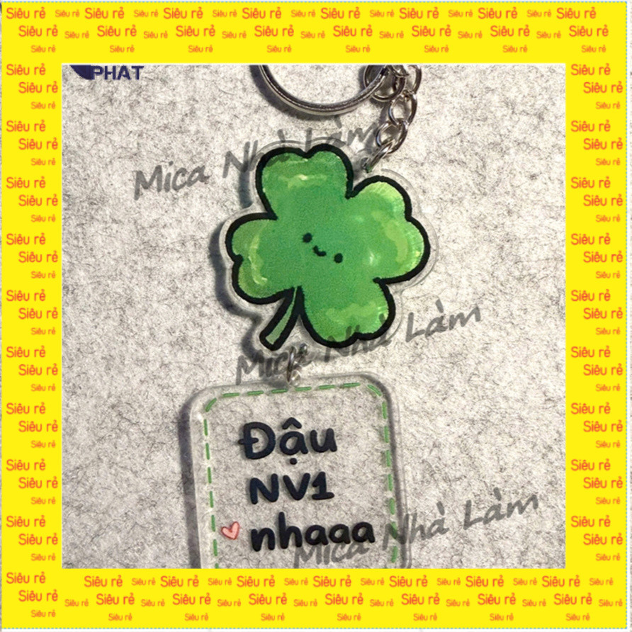 พวงกุญแจโคลเวอร์สี่ใบราคาถูกพร้อมป้ายนําโชค - พวงกุญแจถั่ว NV1 - ไมกาโฮมเมด