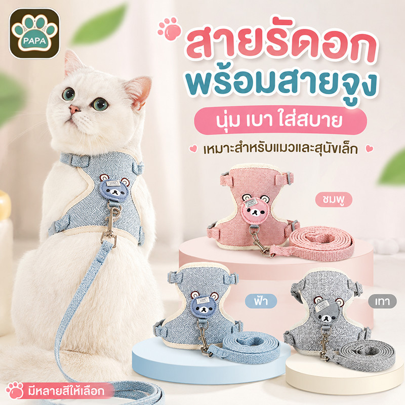 1.5เมตร สายจูงสัตว์เลี้ยง แมว สายจูงแมว สายจูงรูปหมี จูงหมา