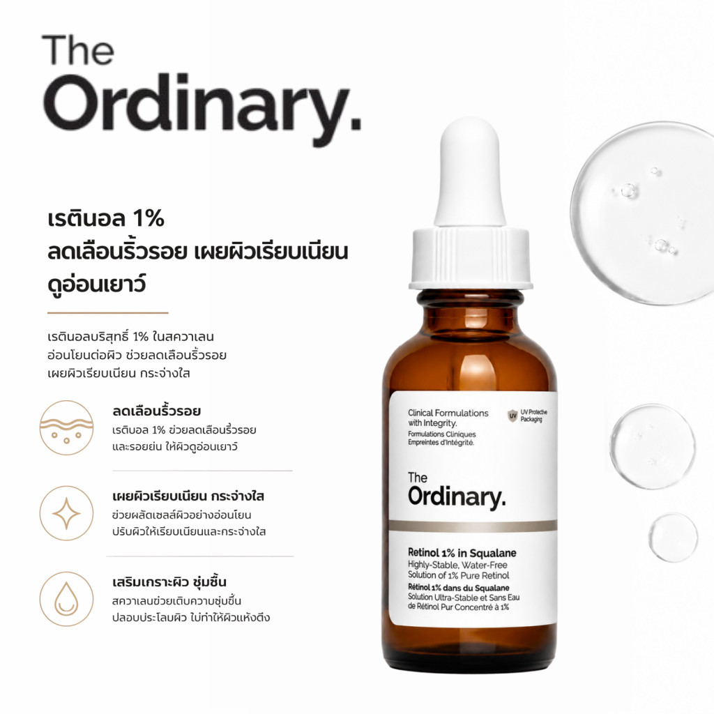 The Ordinary Retinol 1% in Squalane 30mL | เซรั่มเรตินอล 1% ลดริ้วรอย ผิวเรียบเนียน ดูอ่อนเยาว์
