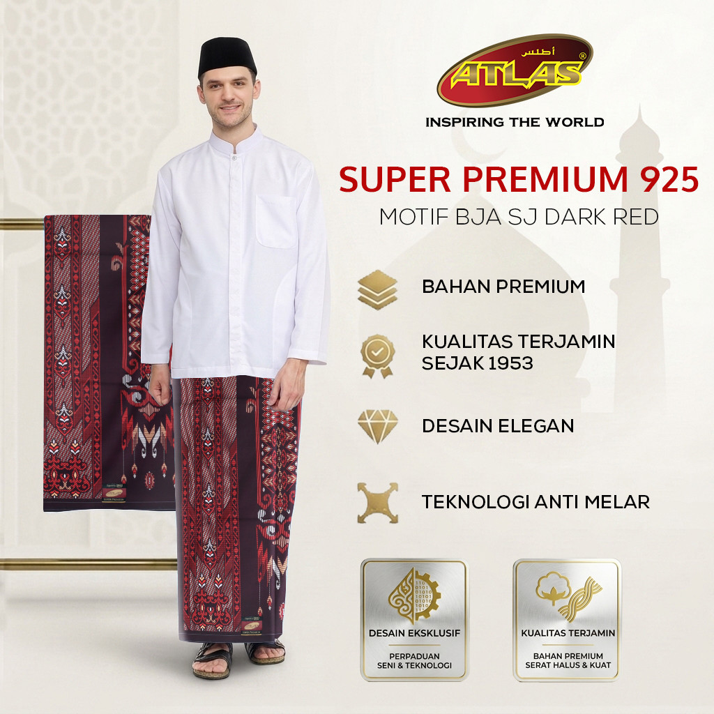 ATLAS Super Premium 925 A9 BJA SJ ผ้าซิ่นสีแดงเข้ม