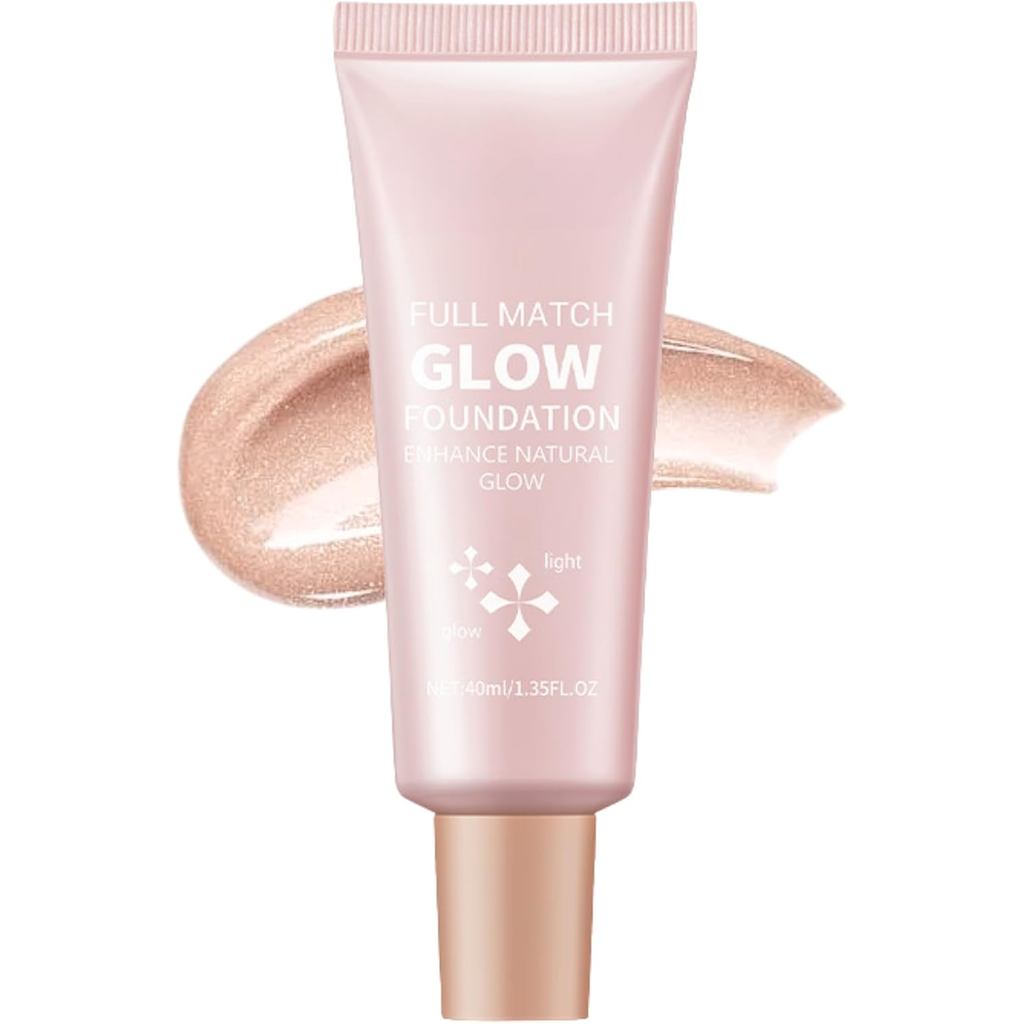 Full Coverage Dewy Glow Foundation, 3-in-1 Waterproof Foundation & Highlighter & Primer,Natural Shim
