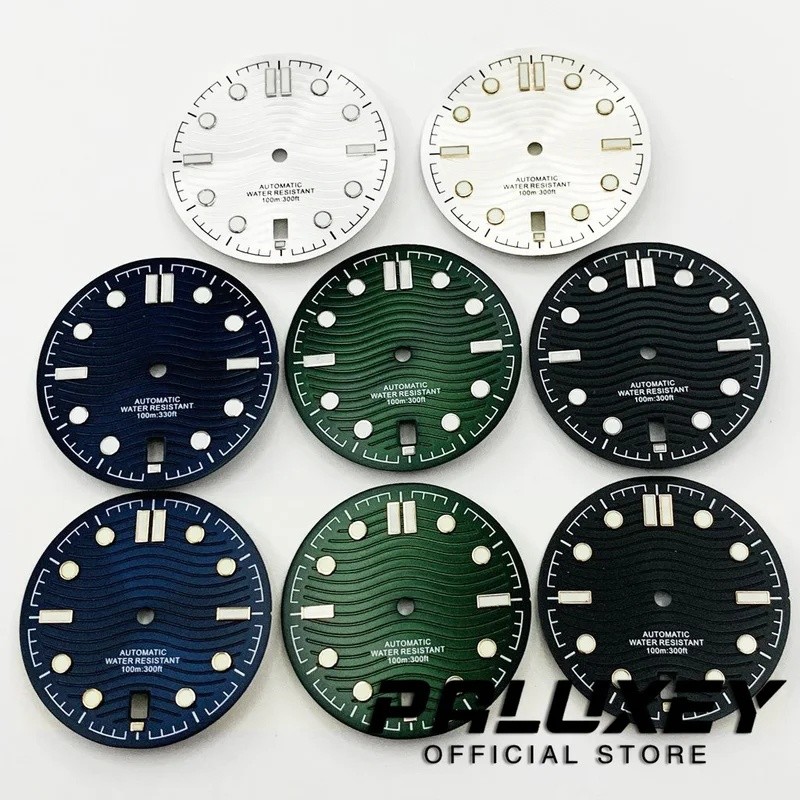 PALUXEY NH35 31 มม.สําหรับ 300 Series สีดําสีขาวสีฟ้านาฬิกา Dial Luminous 6 oclock วันที่หน้าต่างนาฬ