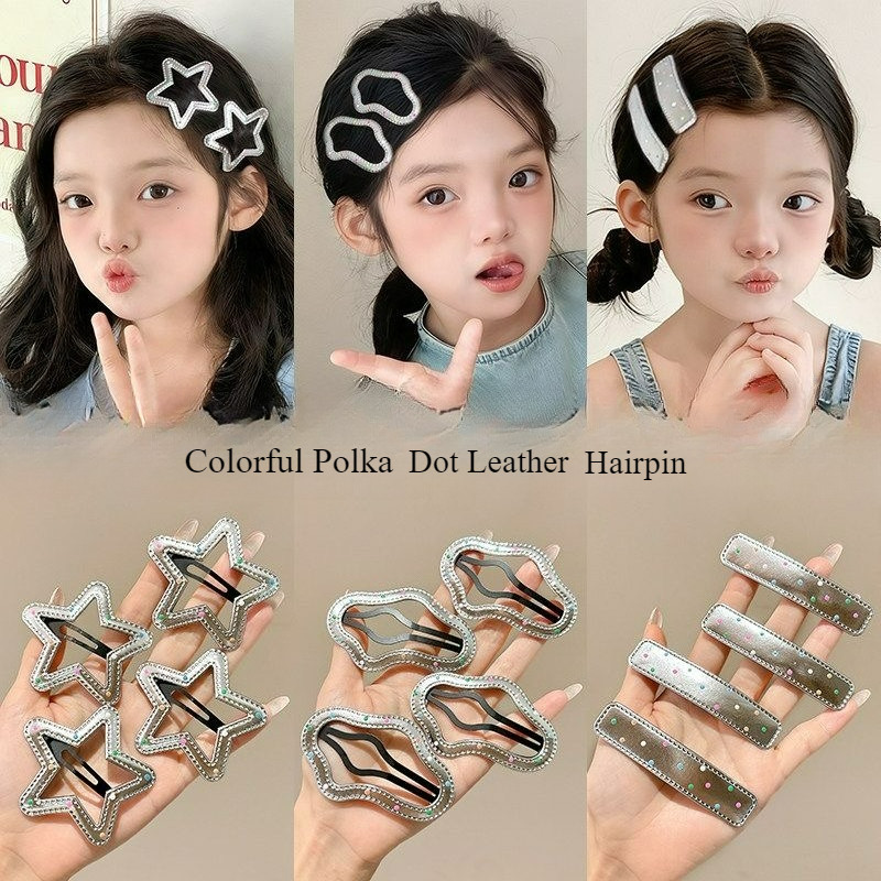 2/3 ชิ้นที่มีสีสันลายจุดเงินหนัง PU Barrette กิ๊บติดผมด้านข้าง Bangs คลิปสําหรับผู้หญิง