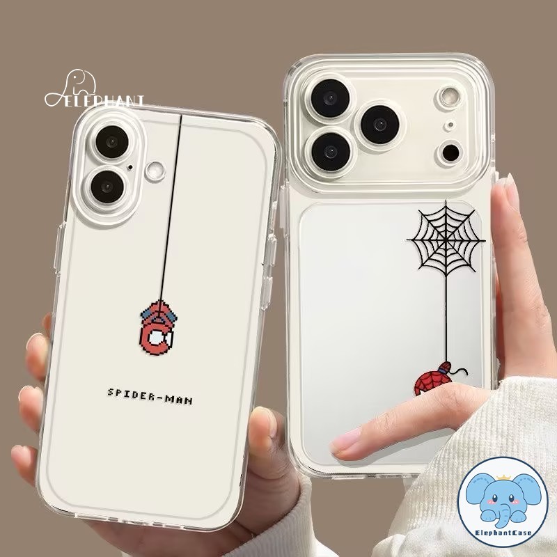 เคสไอโฟน13 17สำหรับ IPhone 17 13 Air 16 12 15 11 14 Pro Max 15 14 16 Plus เคสใสตาหน้า ลายสไปเดอร์แมนพิกเซล สไตล์คูลๆ