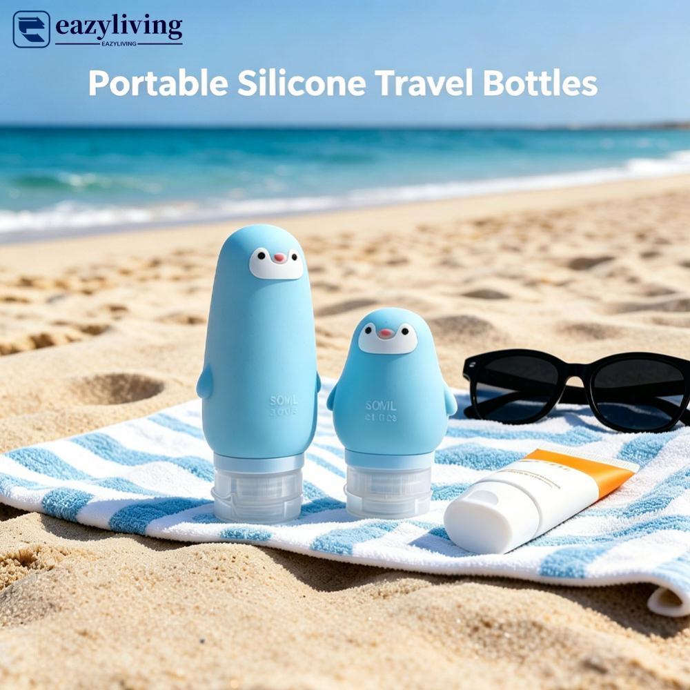 EAZYLIVING น่ารักเพนกวินซิลิโคนขวด 60ml/90ml Squeezable Toiletry คอนเทนเนอร์รีฟิลโลชั่นแชมพูสําหรับ 