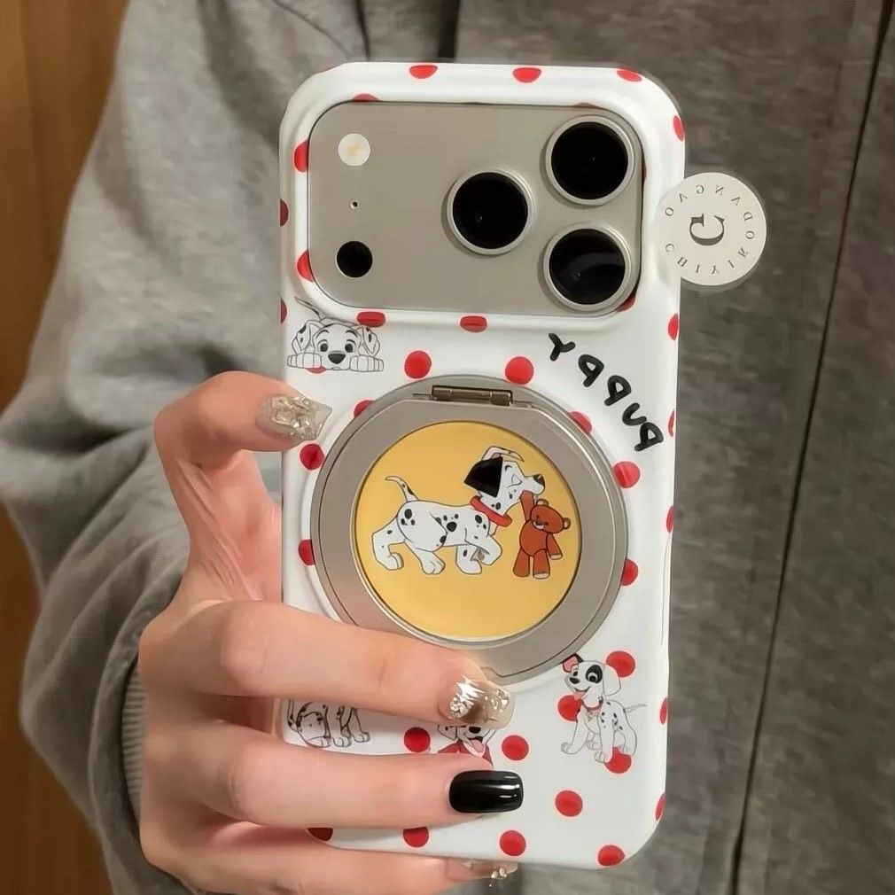 การ์ตูนน่ารักหมีดัลเมเชี่ยน 360 แม่เหล็กดูดเคสโทรศัพท์สําหรับ ไอโฟน17 16 15 มือโปร สูงสุด กันกระแทกกล้องป้องกัน หยด-การพิสูจน์ ฮาร์ดปกหลัง