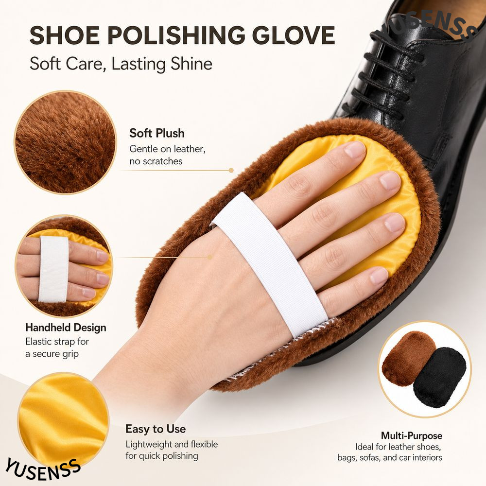 YUSEN ถุงมือขัดรองเท้า, หนังขัด Mitt ขนสัตว์ Faux รองเท้า Shine Mitt, ทนทาน Soft Plush ยืดหยุ่นสายคล้องมือมือถือรองเท้าทําความสะอาดถุงมือ Boot ขัด