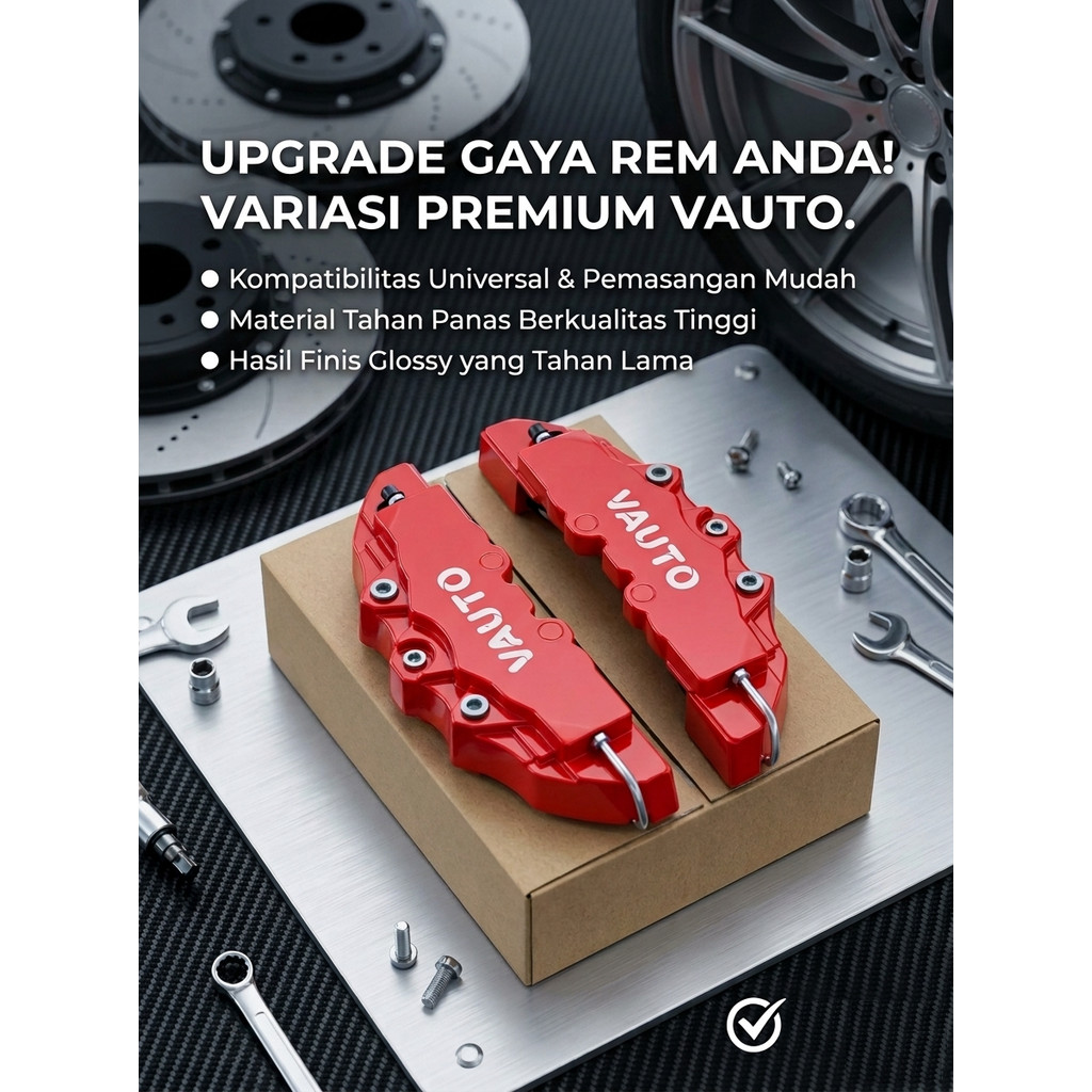 MERAH ฝาครอบดิสก์เบรกขนาดกลาง คาลิปเปอร์ดิสก์รถยนต์สีแดง โลโก้ VAUTO