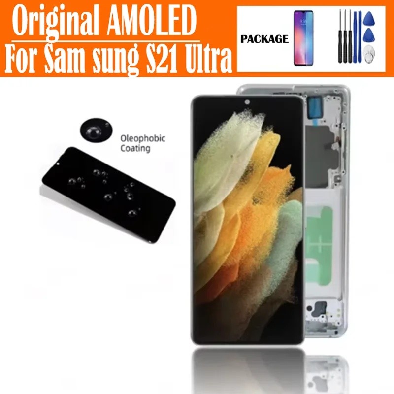 SAMSUNG Original 6.8 AMOLEDสําหรับSamsung S21 Ultra LCD G998B Touch Screen Digitizer Assemblyสําหรับ
