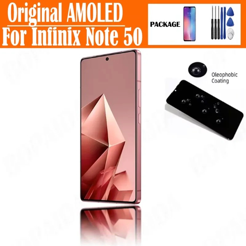 Original AMOLED สําหรับ Infinix หมายเหตุ 50 4G X6858 LCD หมายเหตุ 50 Pro 4G X6855 จอแสดงผลสําหรับหมา