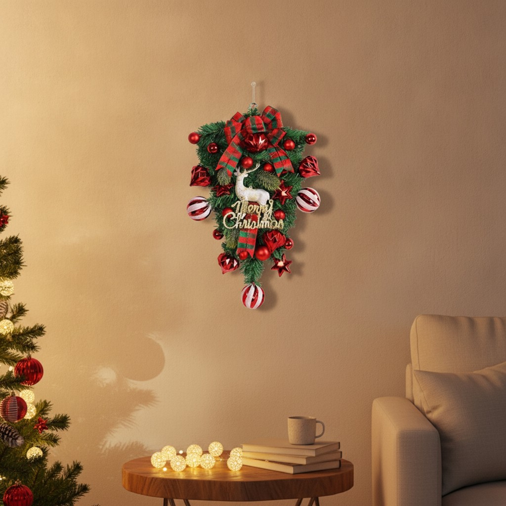 ประตู Teardrop Swag ในร่มประตู Swag แขวนตกแต่งโบว์ Spruce กลางแจ้งสําหรับ Entryway, Porch