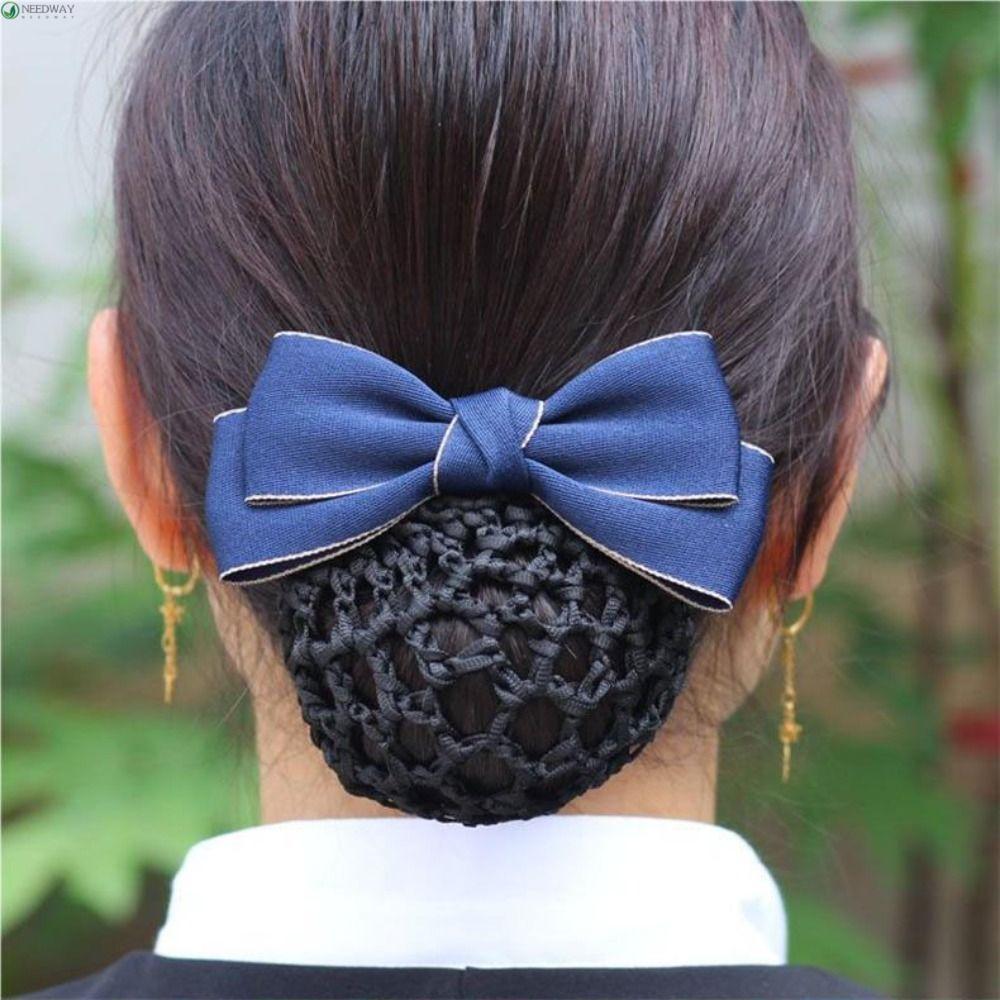 NEEDWAY Bowknot Spring Clip, Ribbon Korean Style Bun Snood, Sweet Hair Accessories Barrette Headwear