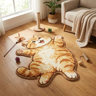 CVMAX พรมตกแต่งบ้าน,พรมกันลื่น 2D Cat-Shaped พรมพื้นที่,นุ่มป้องกันการเปรอะเปื้อนทําความสะอาดง่ายพรมการ์ตูนห้องนั่งเล่น