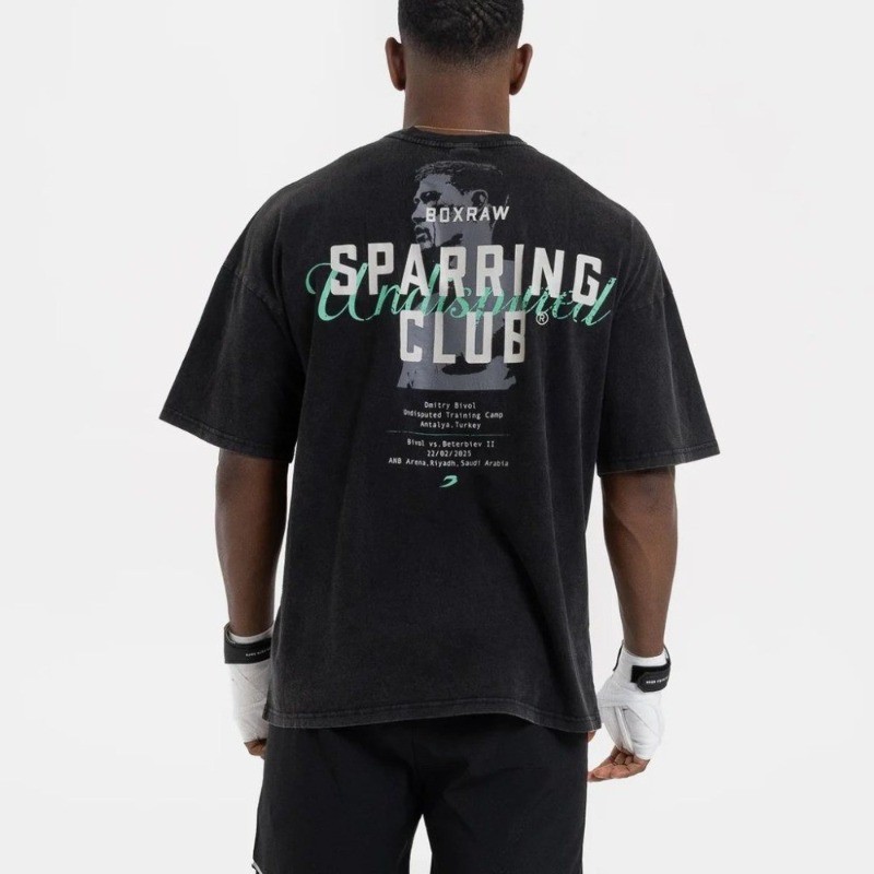 [BOXRAW] Bivol x Sparring Club Washed เสื้อยืดผู้ชาย Street Heavy คุณภาพสูงแขนสั้น 0513