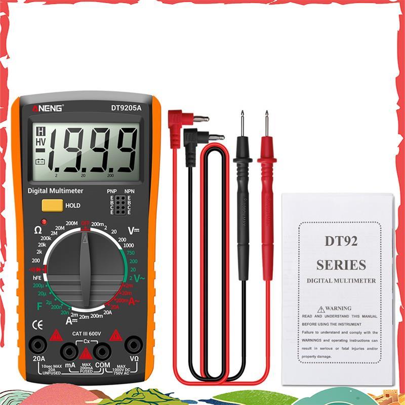 DT9205A มัลติมิเตอร์แบบดิจิตอลเครื่องทดสอบทรานซิสเตอร์ไฟฟ้า NCV Test Meter Profesional Analog Auto R