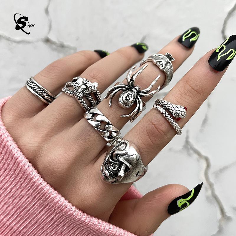 LGTH 7 ชิ้น/เซ็ต Punk งูแหวนผู้หญิง Gothic Spider ผู้ชายแฟชั่นเครื่องประดับของขวัญอุปกรณ์เสริม HOT