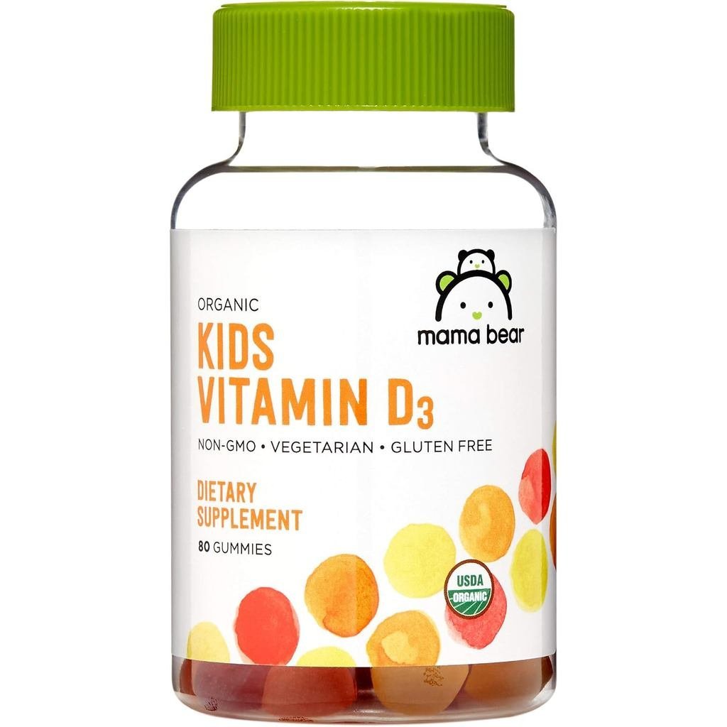 Br - Mama Bear Organic Kids Vitamin D3 25 mcg (1000 IU) Gmmies ต่อเสิร์ฟ, Immune Health, Strawberry,