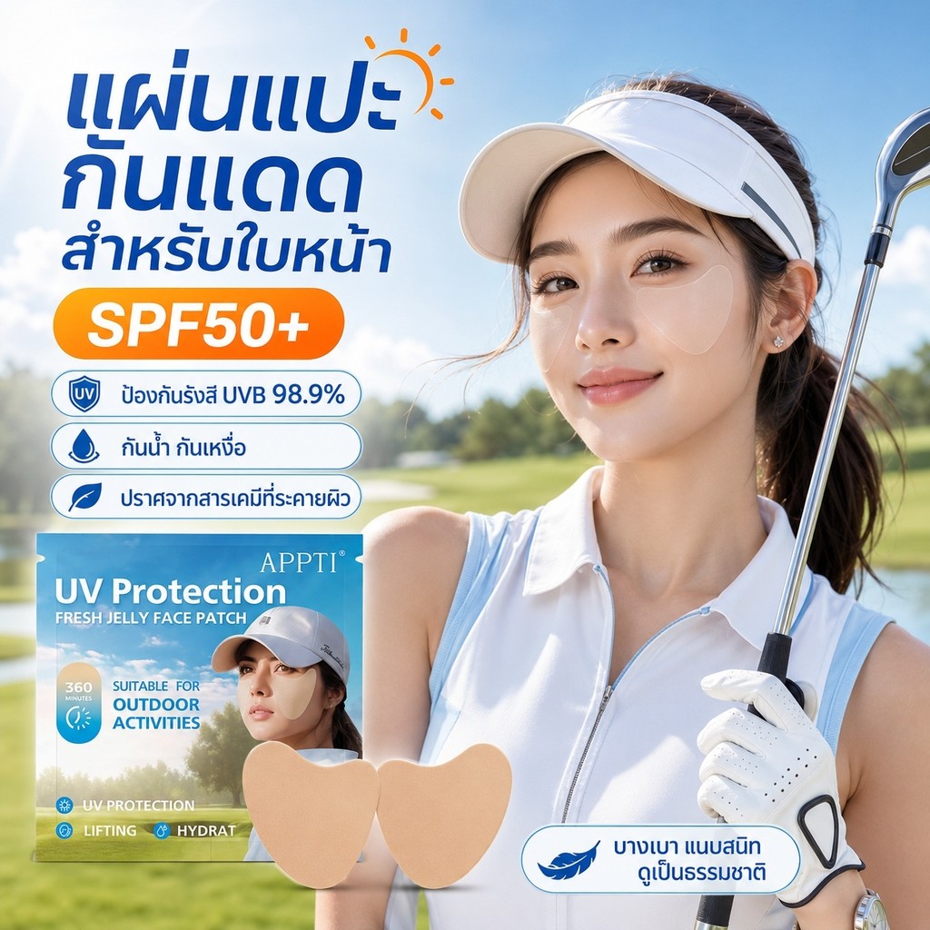 [มีสินค้า] แผ่นกันแดดติดใบหน้า SPF50+ นำเข้าจากเกาหลี ป้องกันรังสียูวีบี 98.9% เหมาะสำหรับกิจกรรมกลางแจ้งให้ความชุ่มชื้น