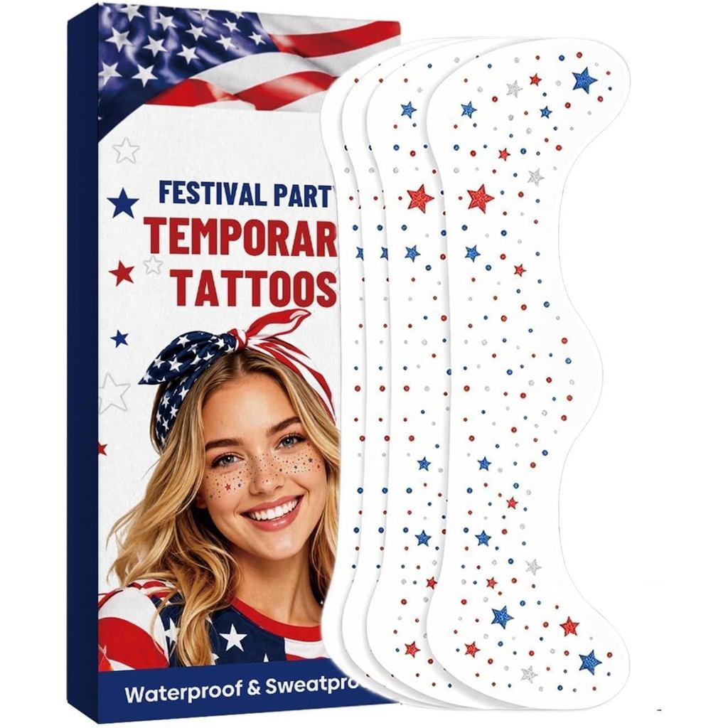 4th of July Face Glitter-Star Red Blue Glitter แผ่น,ตกแต่งใบหน้าPatriotic-สําหรับหญิงสาววันวาเลนไทน์
