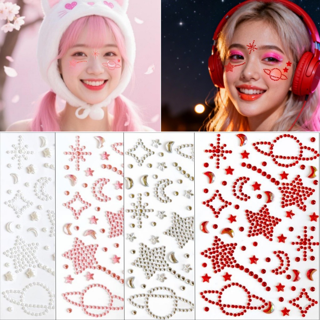 Starry Sky Planet ดาวห้าแฉกสติกเกอร์เพชรดวงจันทร์ Cheer Face สติกเกอร์เพชรสติกเกอร์คู่มือวัสดุ DIY ไดอารี่กาว Self-กาว Super Shiny