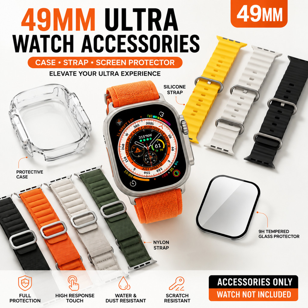 Aksesori 49MM Ultra T900Ultra Jam Pintar Case Strap Tempered Glass Silicone Nylon Band Protective Co