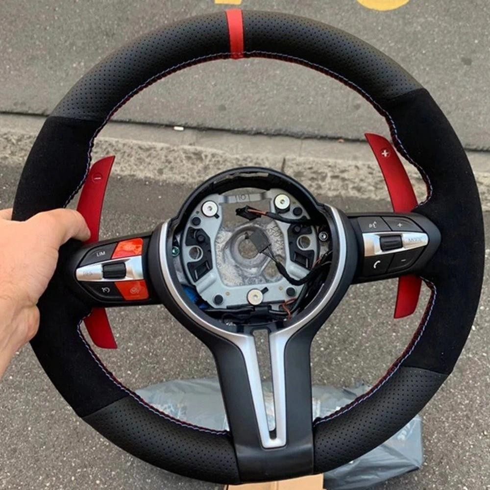 พวงมาลัยรถลื่นหนังสีดํา Sued สําหรับ BMW F87 M2 F80 M3 F82 M4 M5 F12 F13 M6 F85 X5 M F86 X6 F33 F30 