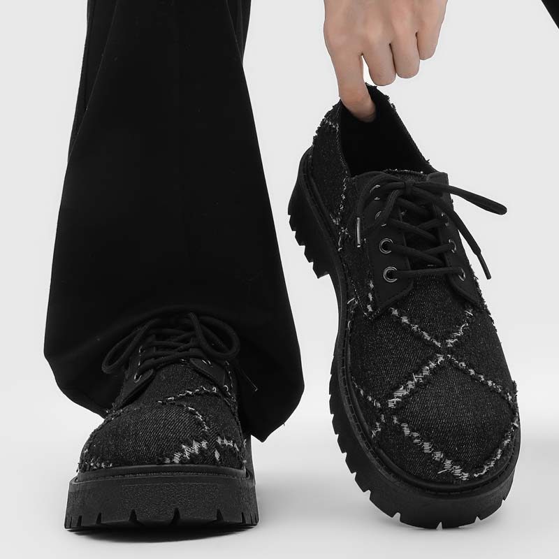 Men Frayed Denim Platform Oxford Shoes Lace Up Casual Work Shoes