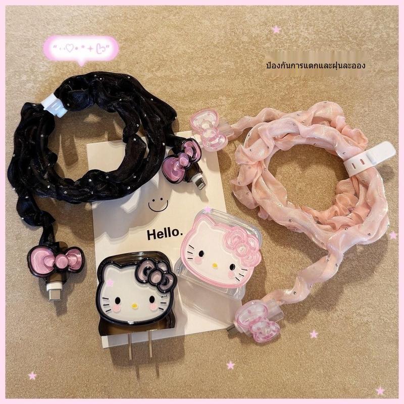 KT Cat การ์ตูน USB Data Cable เคสป้องกันเหมาะสําหรับ Apple 17 16ProMax iPhone15 14 20W Fast Charging Head เคสป้องกัน Anti-breaking Data CABLE ชุดตกแต่ง