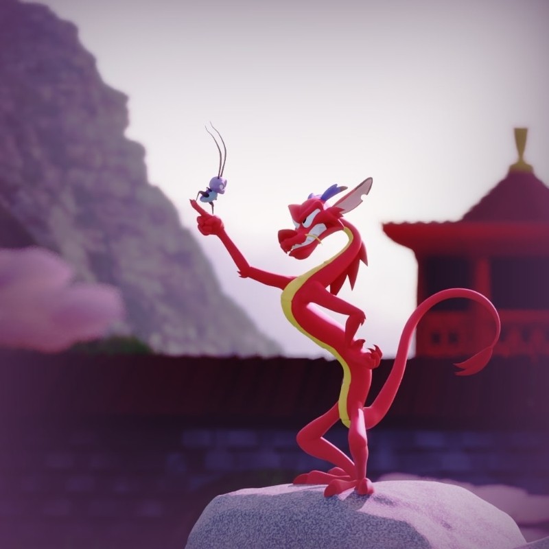มาสคอตจีนโบราณ Dragon Mulan Disney การ์ตูนตัวอักษร 3D การพิมพ์รุ่นแหล่งแฟ้ม STL ข้อมูล