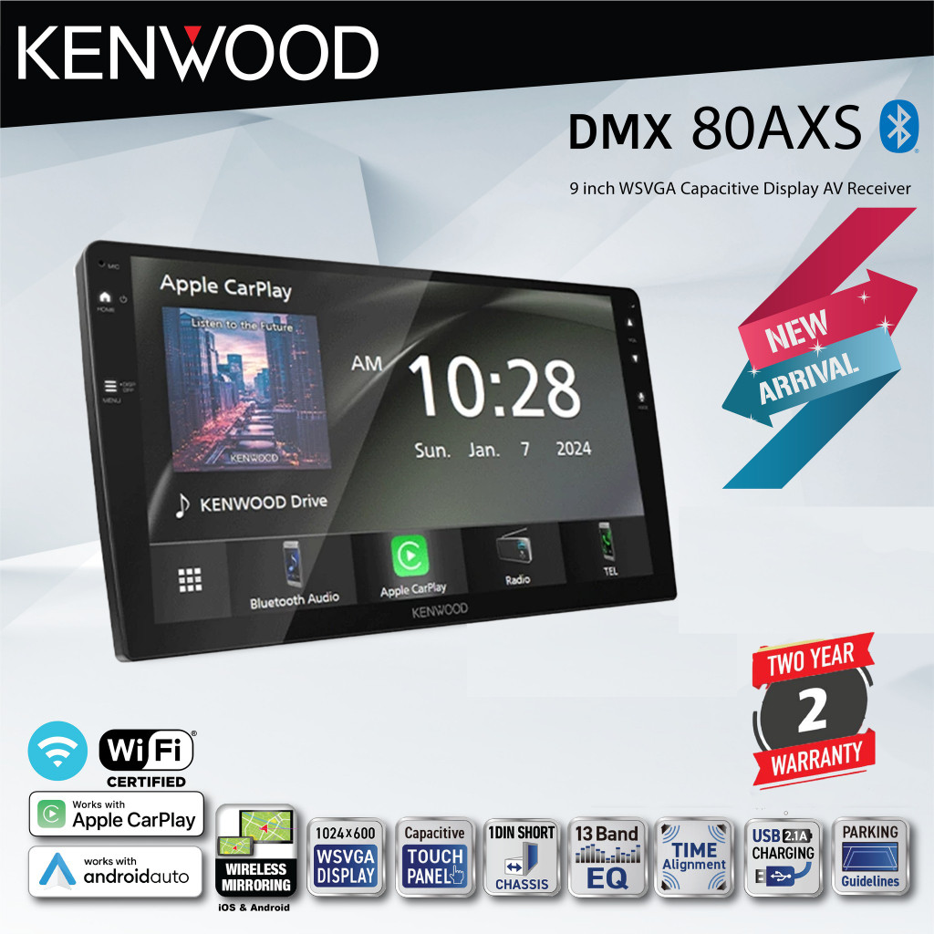 KENWOOD DMX80AXS หน้าจอ9” ใส่ได้กับหน้ากากขนาด 9”ทุกรุ่น รองรับ AppleCarPlay / Android Auto