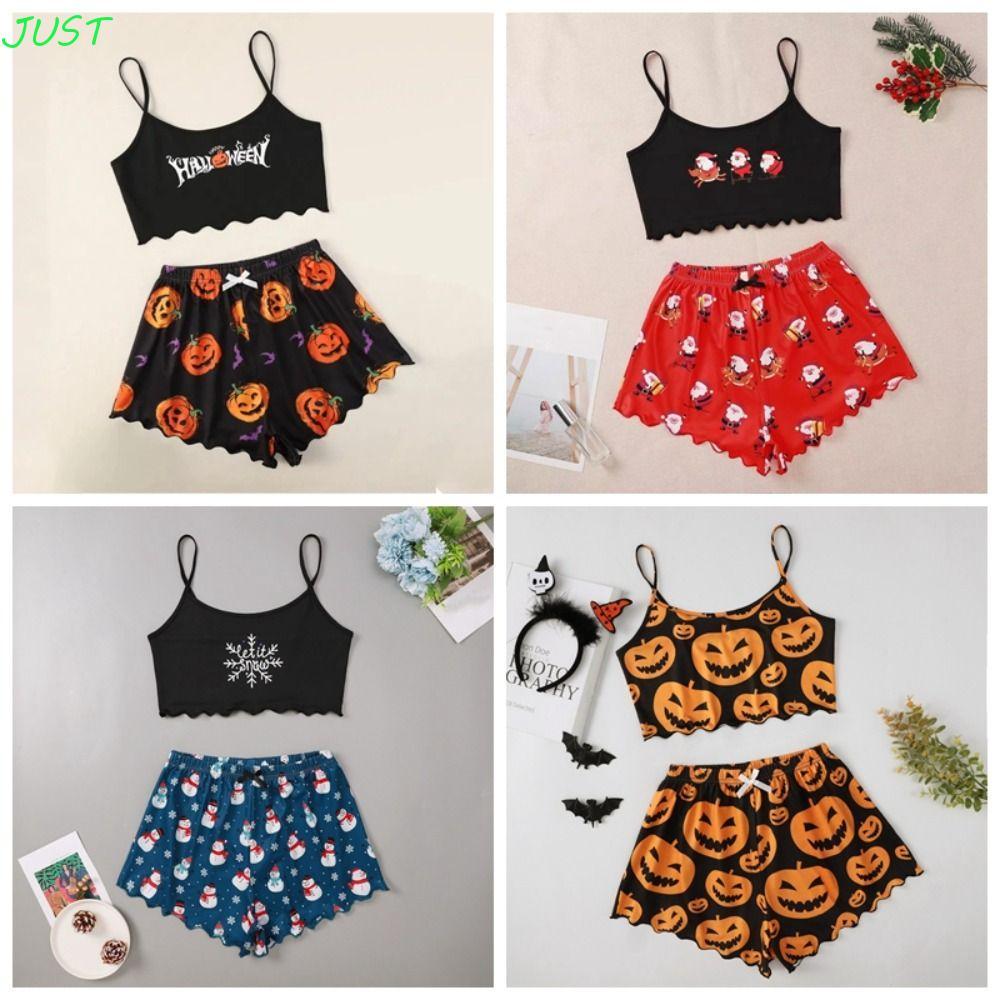 JUST ชุดนอนคริสต์มาส, Santa Claus Snowman ชุดนอนฮาโลวีน, กางเกงขาสั้น Hotsweet Camisole Homewear Str