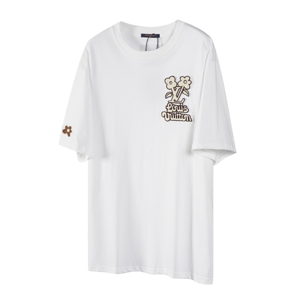 LOUIS VUITTON/LV/2026 เสื้อยืดแขนสั้นคอกลมสไตล์คู่ผู้ชายตัวอักษรโลโก้ธุรกิจพิมพ์ Commuter American S